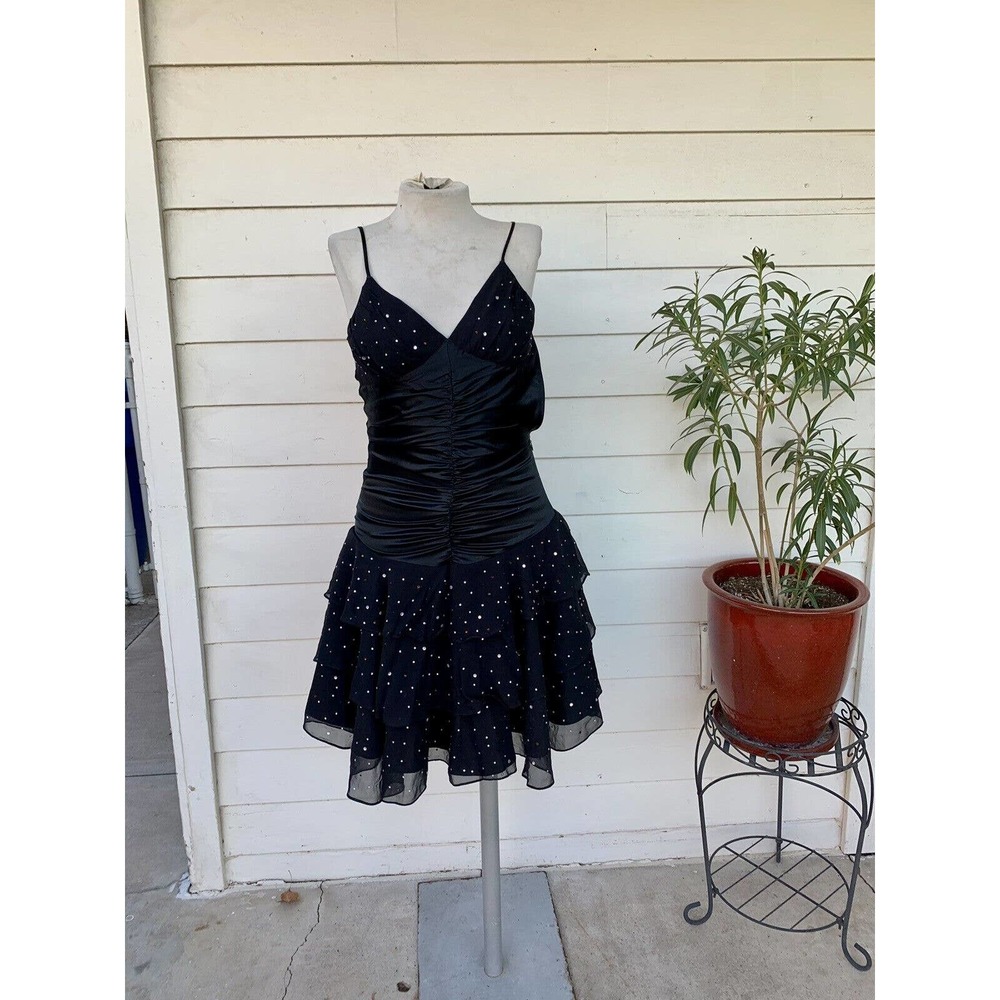 Vintage Betsey Johnson 90 2000 y2k Dress Midi Slip Silk Sexy Ruffle Ruched Rhine - Picture 2 of 10